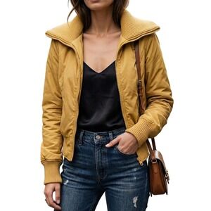 Vintage YMI Bomber Jacket Womens 2003 Y2K Yellow Ribbed Collar Size Small Casual